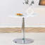 Table de conférence abordable abordable en verre blanc à motif de marbre rond de diamètre avec base en métal à une colonne argentée