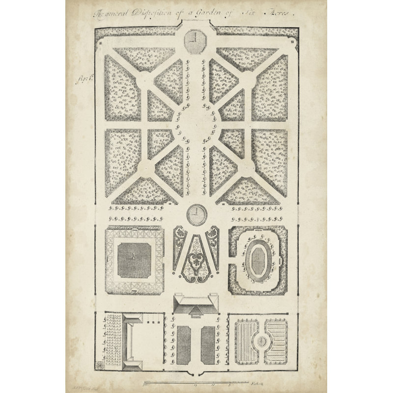 Antique Garden Design V by DeZallier D'Argenville - Wrapped Canvas Print, 46cm H x 30cm W x 3.8cm D