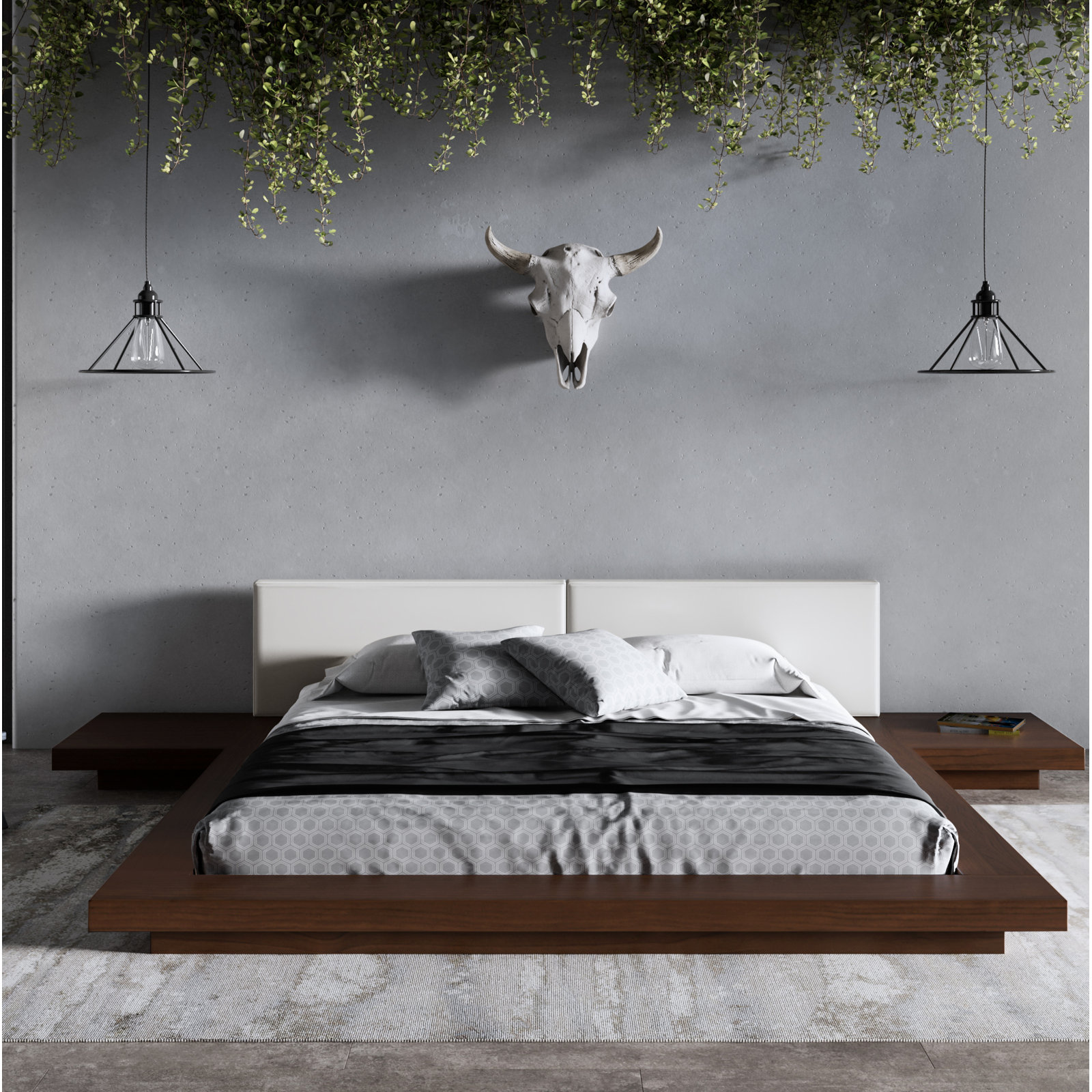 Andzela Platform Bed, Walnut/White, Eastern King
