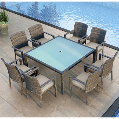 Kaneb Square 4 - Person 39.25" Long Poweder Coated Aluminum Dining Set with Cushions by Lark Manor