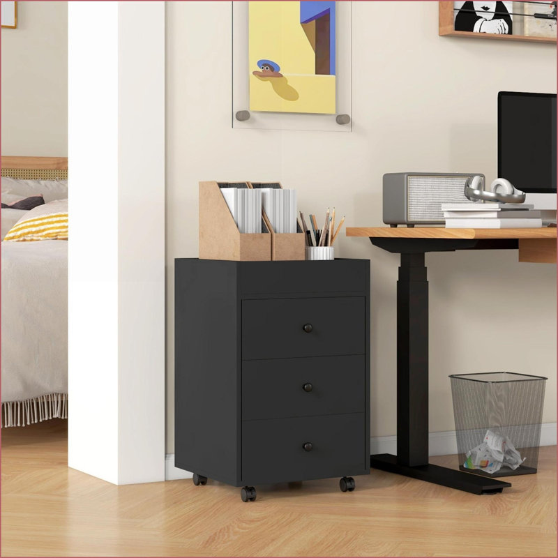 Cabinets, HOMCOM 3-Drawer Home Office Storage with Removable Tray | Rolling Under Desk Printer Stand | Black | Melamine-Coated Particle Board