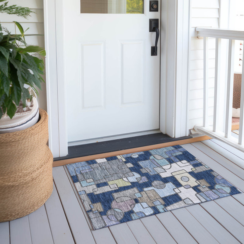 Machine Washable Indoor/Outdoor Chantille ACN2503 Geometric Rug, Rectangle 1'8" x 2'6", Navy