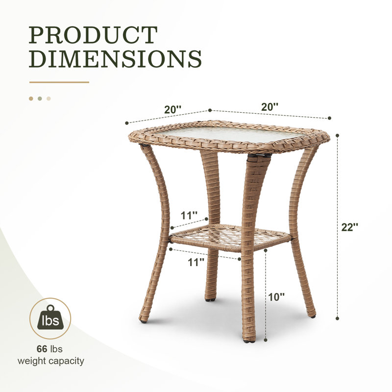 Table d'appoint en osier et verre Bonia, Jaune