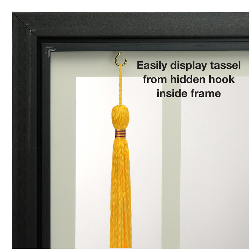 Excello Global Products 8.5X11 Document Frame With Double Mat, Photo And Tassel Holder - Black/Gold