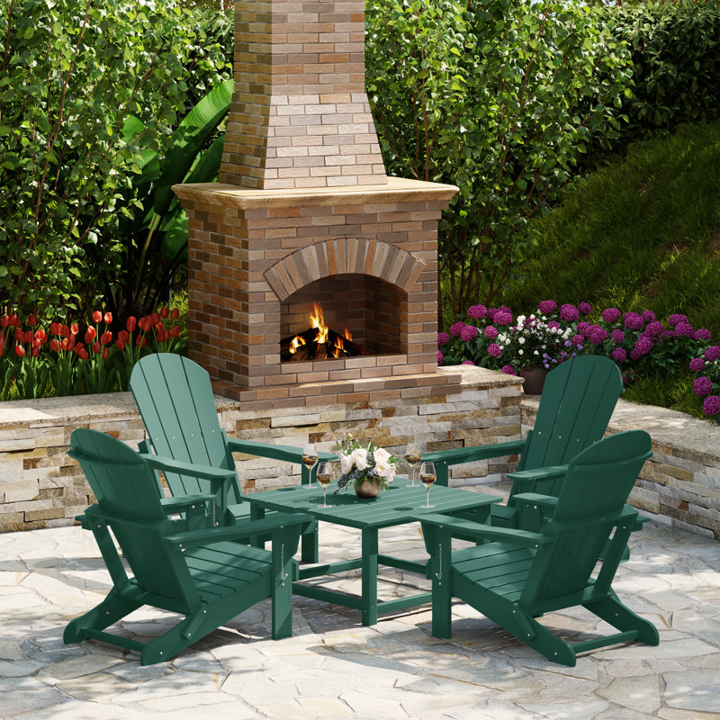 Laguna Outdoor 5-Piece Adirondack Chair With Square Coffee Table Conversation Set, Dark Green
