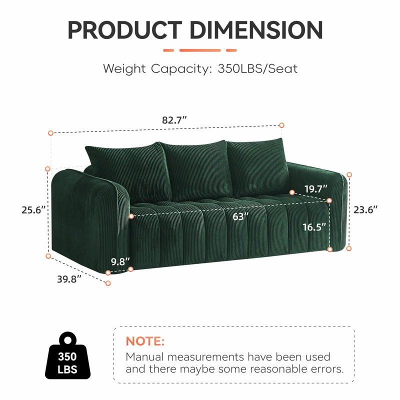 Modern Upholstered  Compression Sofa for Living Room, 3, Green