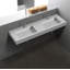 Lavabo de salle de bain mural double 59 po Medunjess, surface solide blanc mat, double lavabo mural-110982234-98387776