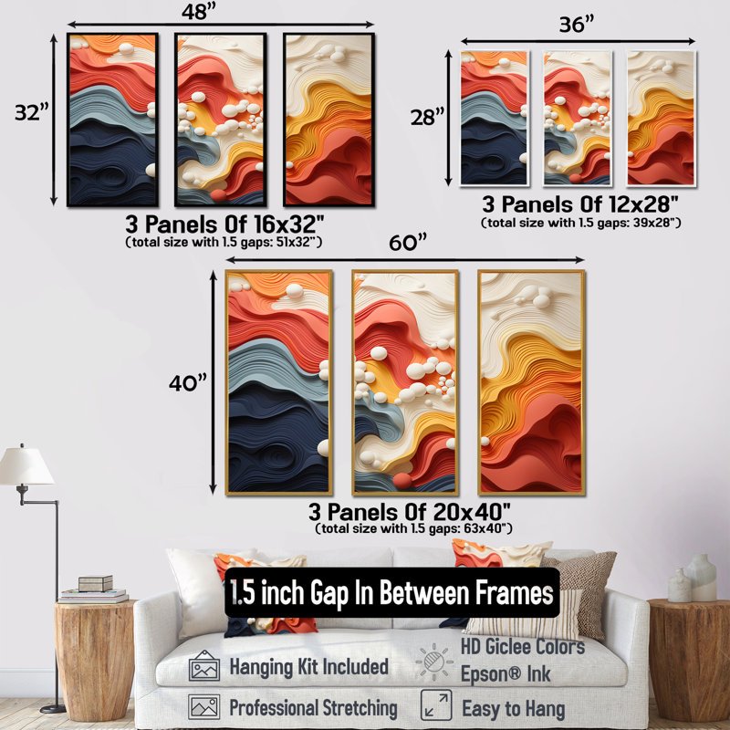 «Colorful Ripple Harmony Elegance I», reproduction d'art murale abstraite, H 28 po x l 36 po x P 1 po, Cadre flottant noir