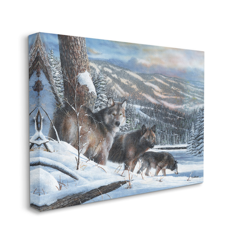 Gray Framed Wolves in Snowy Landscape Canvas Print, 20 x 16