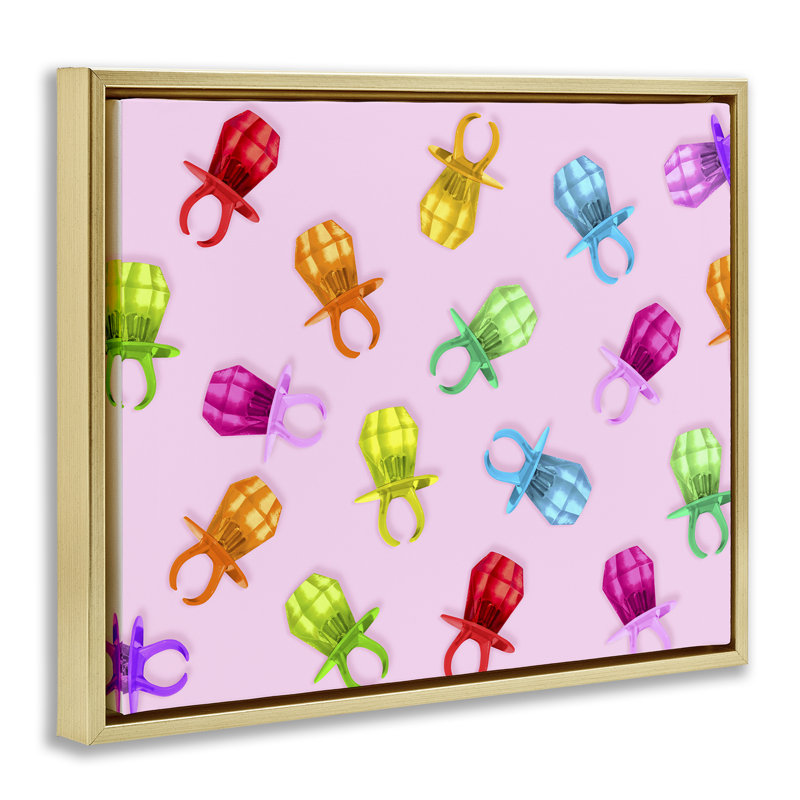 Candy Gem Ring Party Pattern Floating Frame, design by LISH Creative, 25 x 31, Metallic Gold Floater Framed