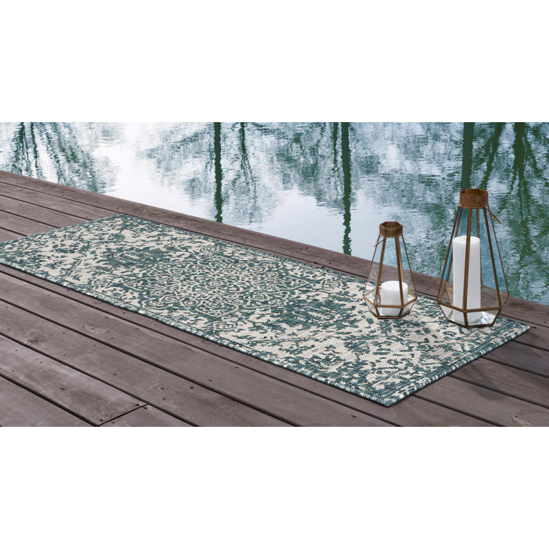 Power Loom Teal Indoor/Outdoor Rug, Runner 61 x 183cm