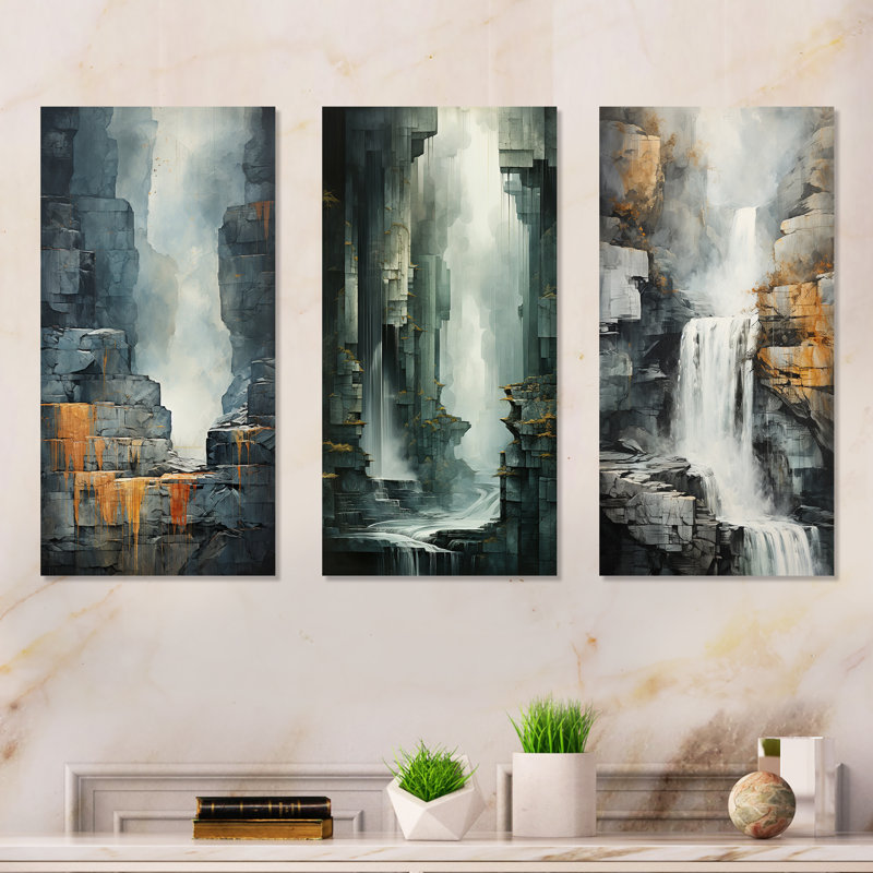 «Waterfall Cliff Adventure - Waterfall», ensemble de 4 reproductions d'art mural, H 28 po x l 36 po, Toile tendue
