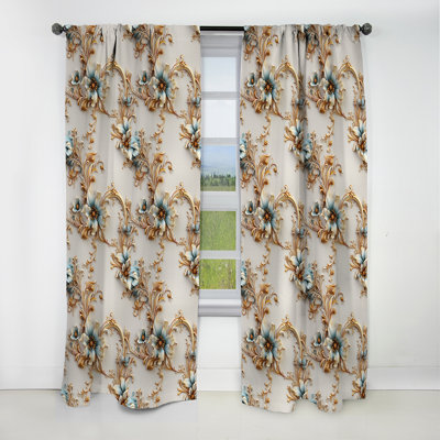 Vintage Ornamental Corners Victorian Pattern I - Damask Blackout Curtain - 1 Panels