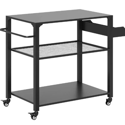 Chariot de gril extérieur mobile à 3 niveaux, rangement, tablette latérale, structure en acier, conception rouille, chariot de gril extérieur d'intérieur et d'espaces avec poignée de table en métal robuste, 4 roulettes pivotantes, peut être utilisé comme service