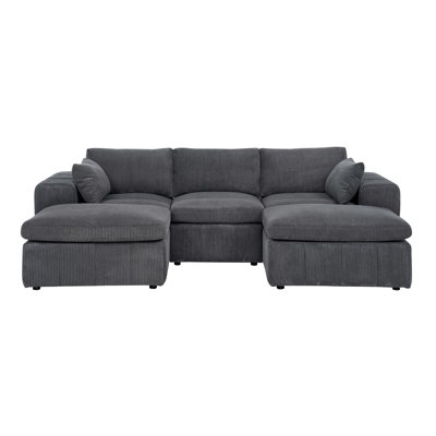 Large Arms Cordory Upholstered Modular Sectional With 2 Ottomans
