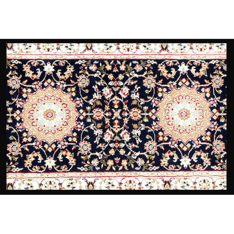 Hand-Knotted High-Quality Black, Red, and Cream Runner