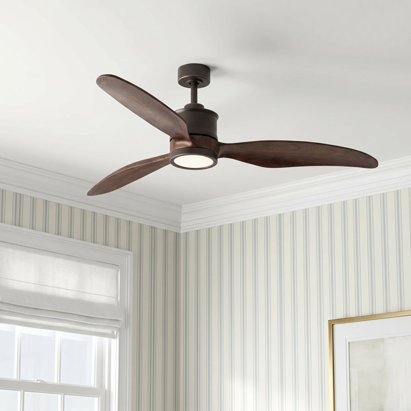 Brielle 60" Wayne LED Standard Ceiling Fan with Pull Chain and Light Kit Included, Oil rubbed bronze with Walnut
