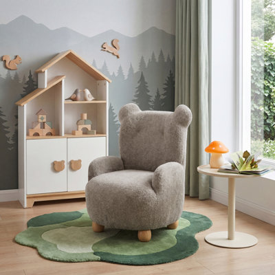 Magnifique chaise pour enfant avec cadre en contreplaqué en tissu de chenille brun en forme d'ours en peluche