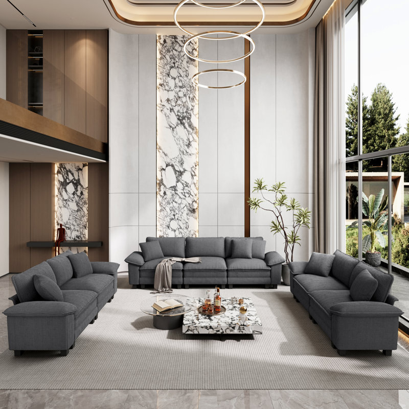 Ensemble de canapé modulaire rembourré 3 pièces, ensemble de canapé surdimensionné avec canapé et causeuse