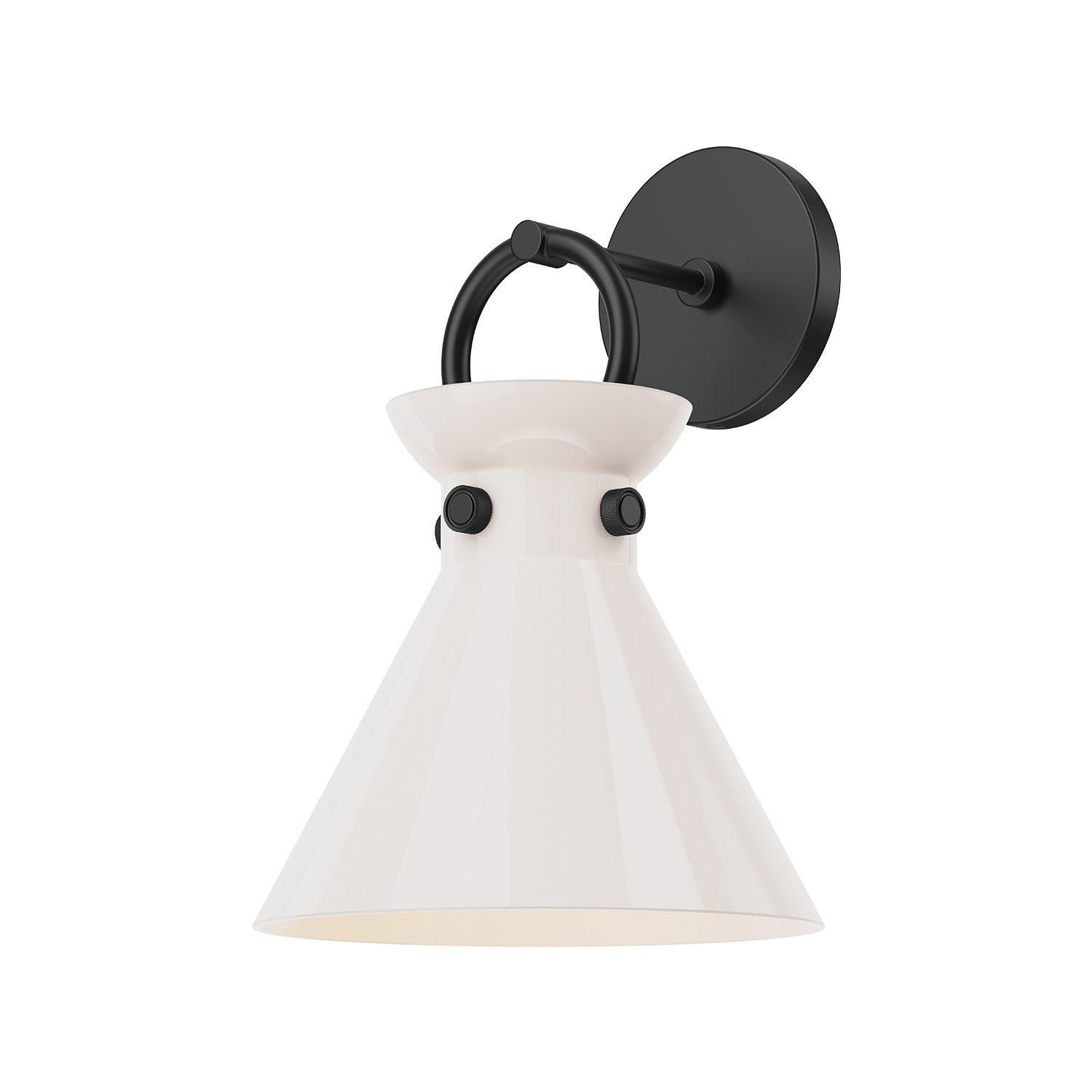Tiney Single Light Dimmable Armed Sconce, Glossy Opal, Matte Black