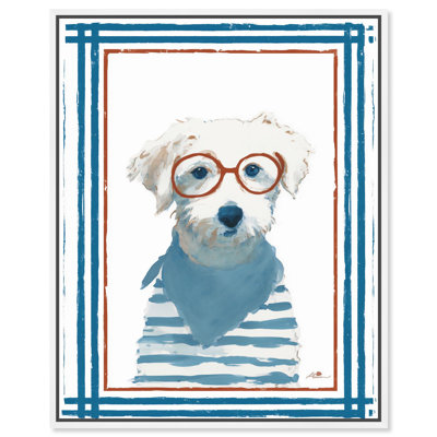 "Puppy with Glasses IV", impression sur toile par Art Remedy, cadre blanc, 16 x 20