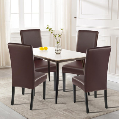 Housse de chaise de salle à manger imperméable en cuir polyuréthane extensible, ensemble de 6, brun, huilé, housses de chaise Parsons, lavable amovible, protecteur de chaise de cuisine pour salle à manger, hôtel, banquet, cérémonie
