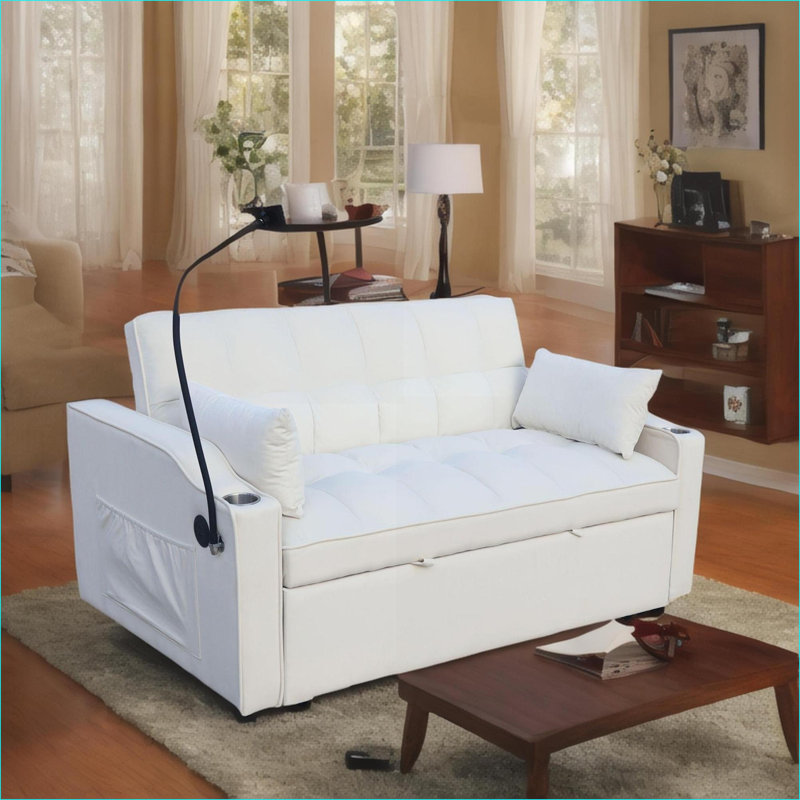 Canapés | Causeuse convertible 3-en-1 moderne, petit espace pour le bureau d'un salon avec ports USB | Velours | Beige