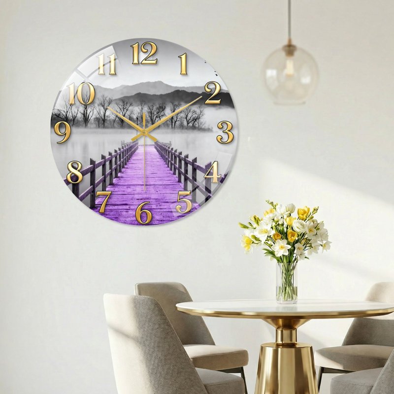 Horloge murale mauve en verre mauve, 40 x 40 cm (15,7 x 15,7 pouces)
