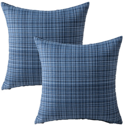 Navy Set Of 2 Waterproof Textured Woven Throw Pillow covers AND inserts– Outdoor & Indoor 18"x18"