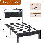 Cadre de lit simple avec station de charge et lumières DEL, tête de lit tapissier noire avec tablettes de rangement à 2 niveaux, cadre de lit en métal avec tête de lit, aucun sommier nécessaire, assemblage facile, noir-242425270-244007062