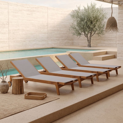 4-Piece Outdoor Wood Chaise Lounge Set