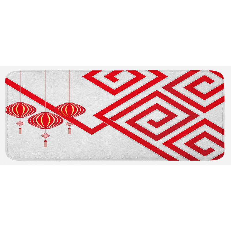 Les éléments culturels chinois avec vortex abstraits ont une art moderne avec un tapis de cuisine rouge blanc imprimé classique