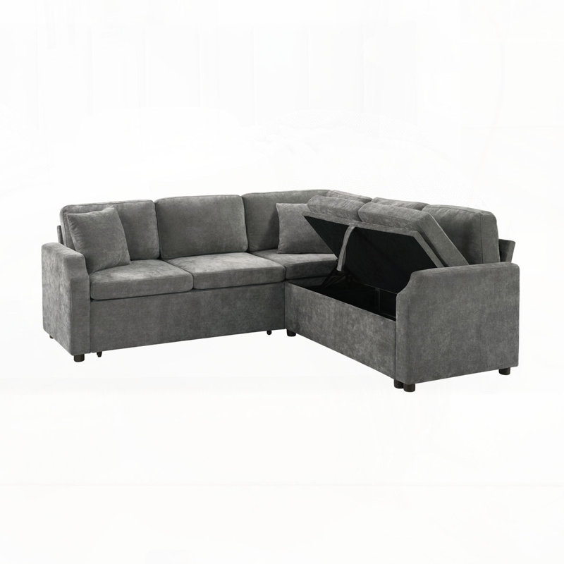 Canapé-lit modulaire en L Chenille, Gris