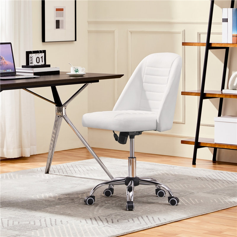 Lytisha Adjustable Height Task Chair, White Faux Leather