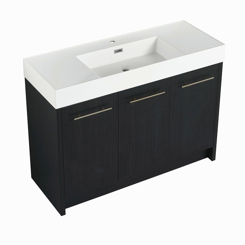 Lavabo autoportant avec bol en résine et porte à fermeture en douceur