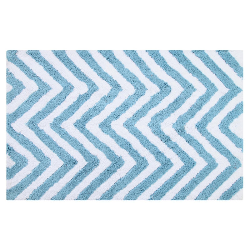 Teichmann Non-Slip Bath Rug, Aqua Blue White