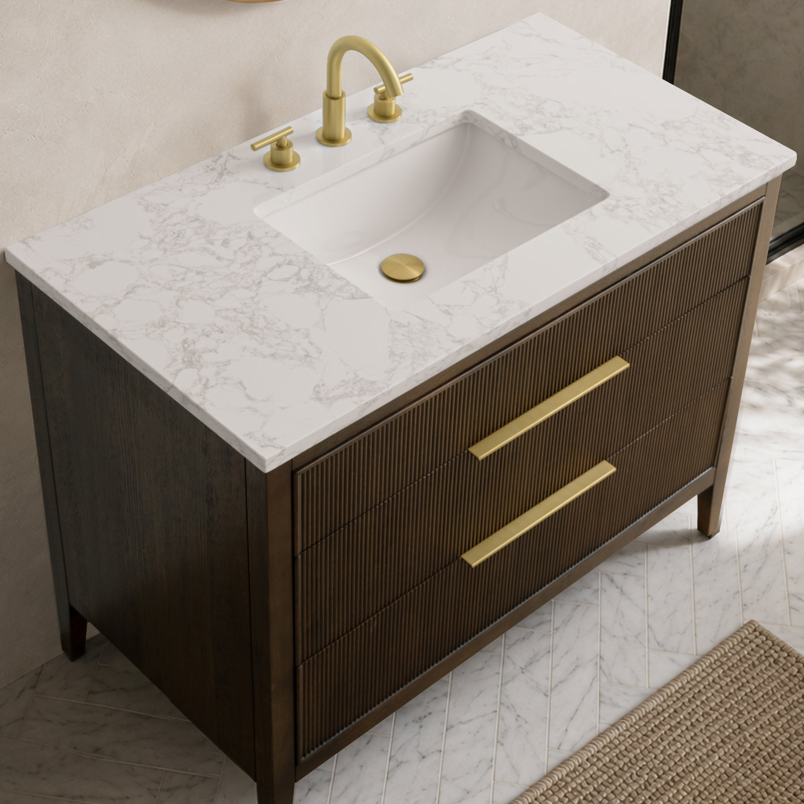 Bilroy 42" Oak Single Bathroom Vanity, Chestnut Brown