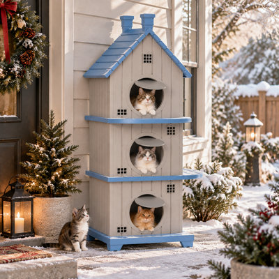 3-Tier Resin Catio – Cat House for Multiple Cats, Indoor & Outdoor, 52.13"H with Porch