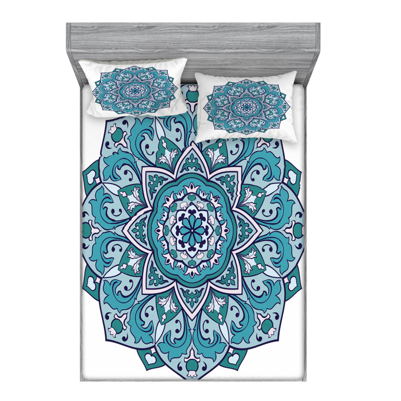 Mandala Microfiber Fitted Sheet, Mandala 1, Queen Sheet Set with Fitted Sheet