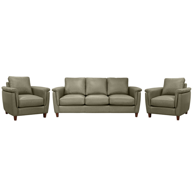 Ensemble de salon en cuir véritable Rambrij, Gris, 1 canapé et 2 chaises