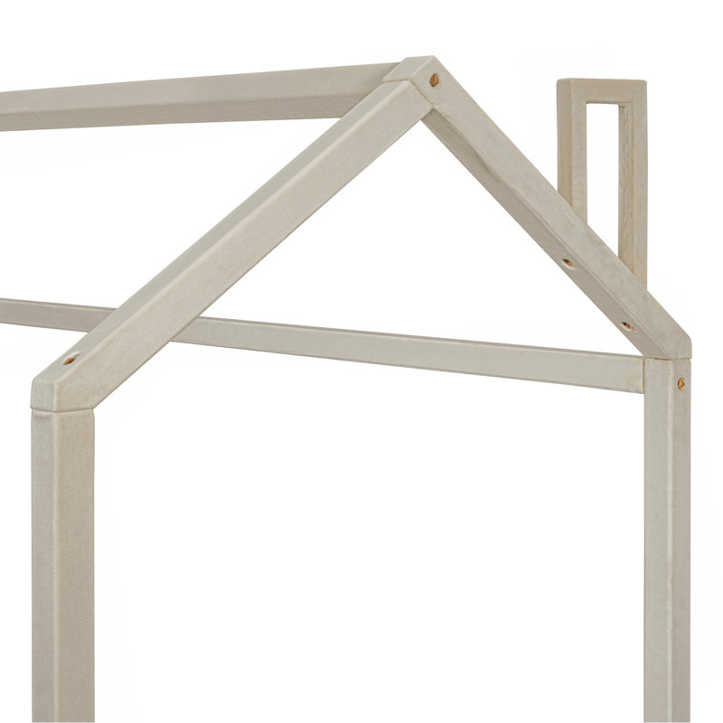 Lit simple en bois et velours, beige, Beige, Lit simple