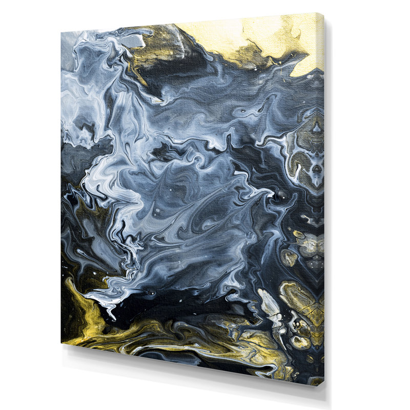 Or blanc et nuages de marbre jaune IV - peinture sur toile, H 32 po x l 24 po, Toile tendue