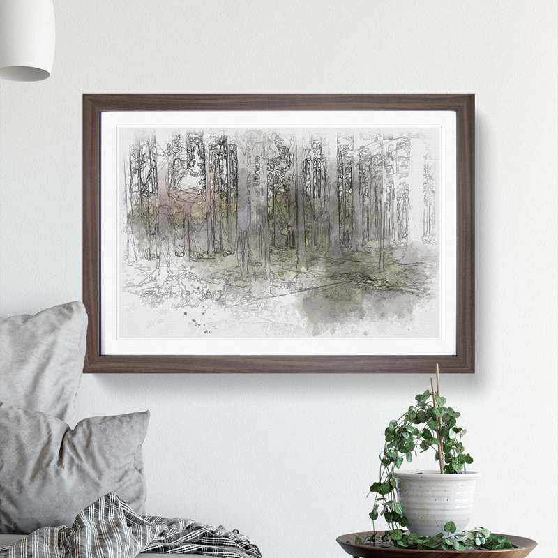 Sunlight Forest Vol.2 Sketch - Picture Frame Graphic Art, Walnut, 48cm H x 65cm W x 2cm D