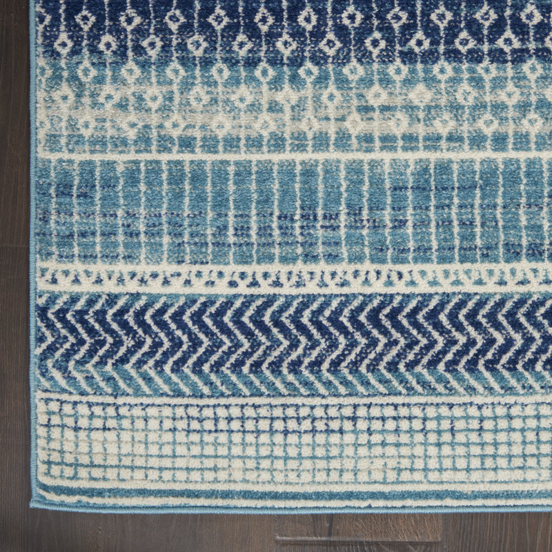 Tapis bleu marine à rayures Gillsville, Rectangle 6 pi 7 po x 9 pi 6 po