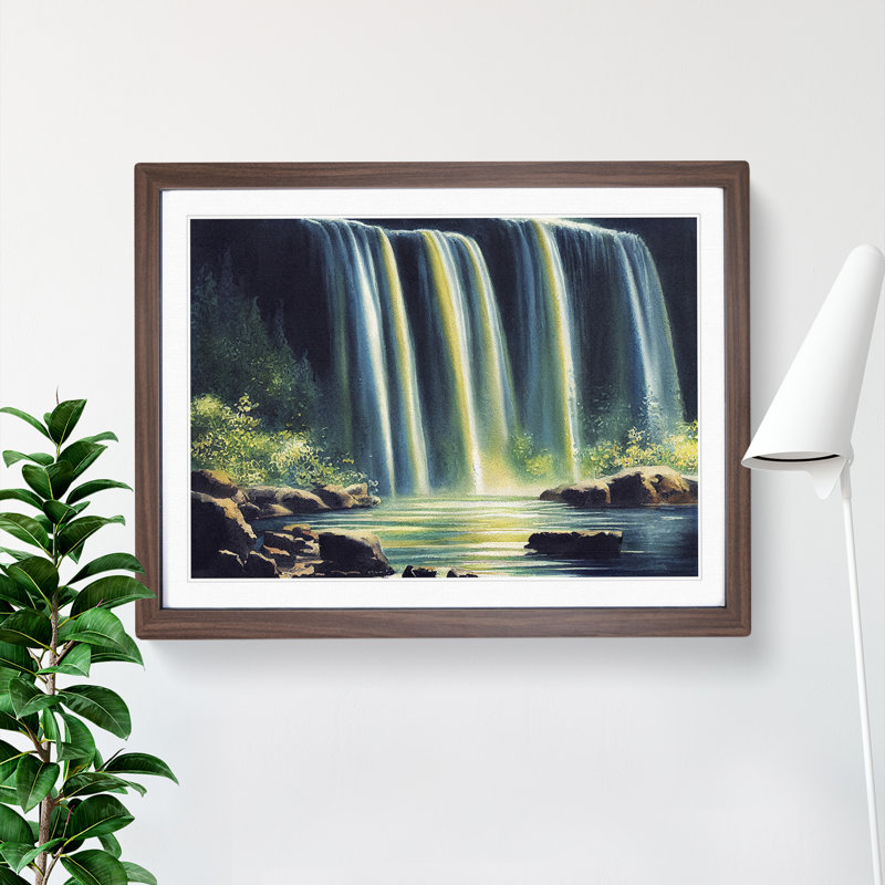 Impressive Waterfall - Single Picture Frame Painting, 46cm H x 64cm W x 2cm D, Walnut