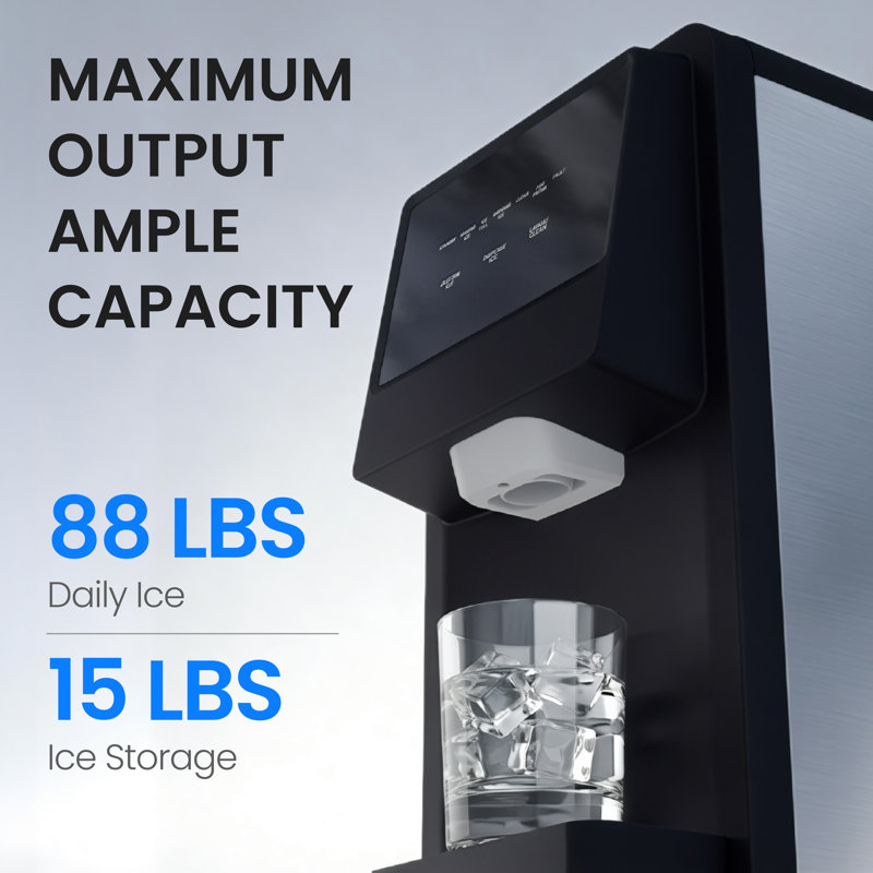 12.2 in. Portable Countertop Ice Maker Stainless Steel Crescent Ice Machine with Self Cleaning, Fast Ice Production, 88 LBS Daily Ice Output and 15 LBS Storage Bin
