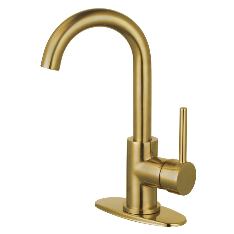 Kingston Brass Concord Single-Handle 1-Hole Deck Mount Bathroom Faucet with Push Pop-Up, Brushed Brass