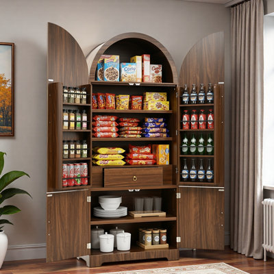 Garde-manger arqué avec 8 tablettes de porte, 3 tablettes réglables et un tiroir caché