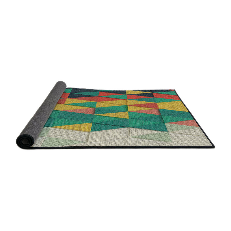 Tapis vert/jaune/crème à motifs, Rond 3 pi