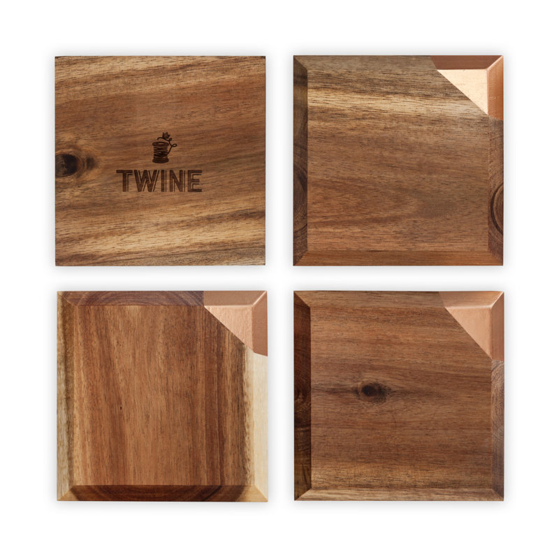 Acacia Wood Coasters with Copper Accents, Set of 4
